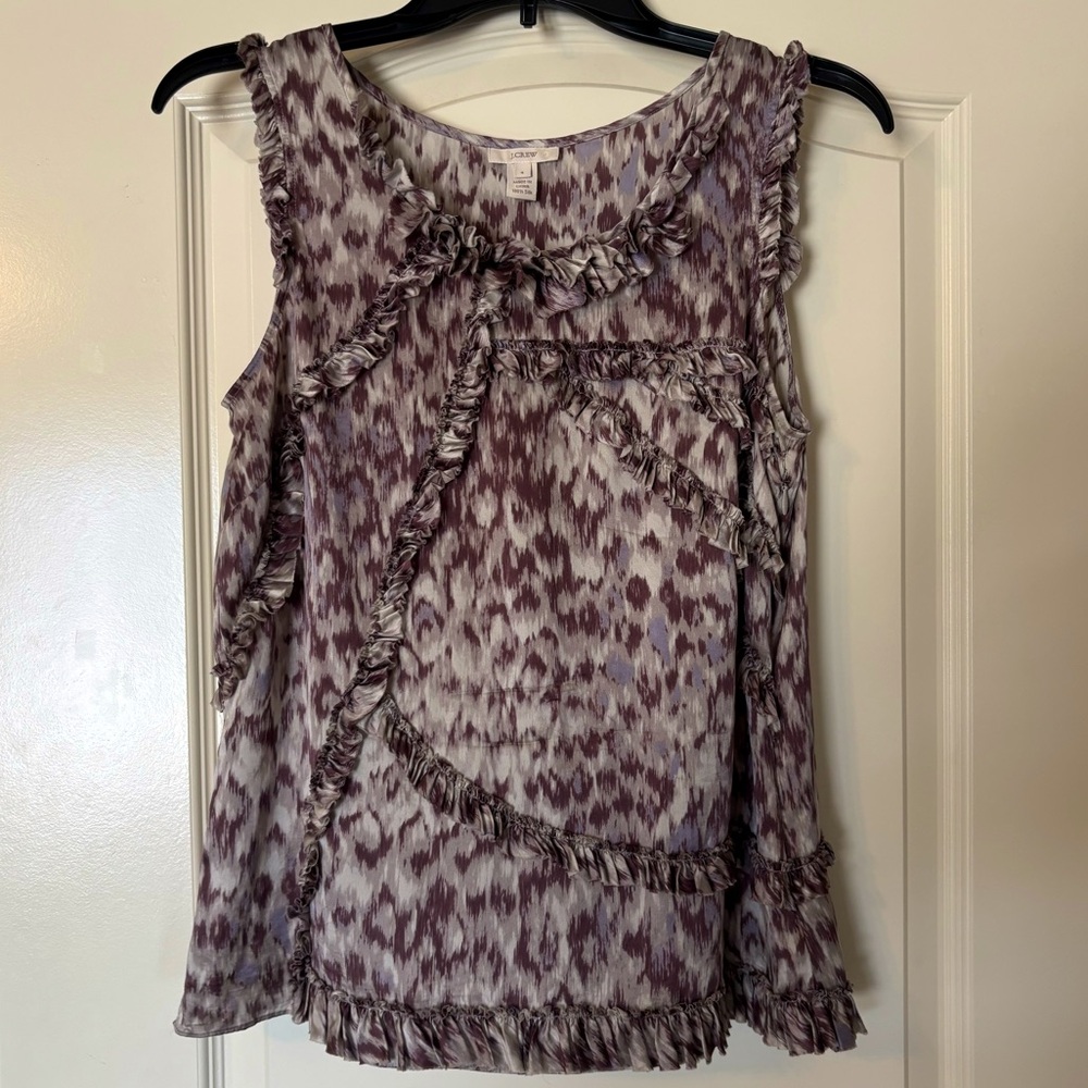 J. Crew Purple Patterned Women's 100% Silk Blouse